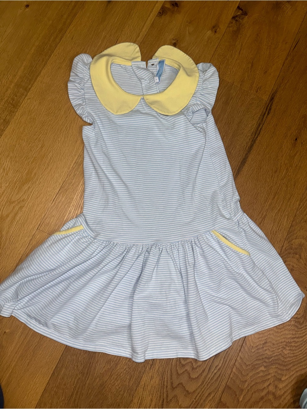 Girls' Yellow Collar Light Blue Stripe Dress